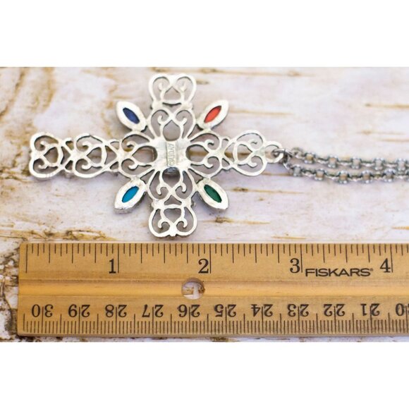 24 inch, Vintage Silver Tone Gothic Cross Unique Necklace by Avon - BZ1 - Picture 3 of 3